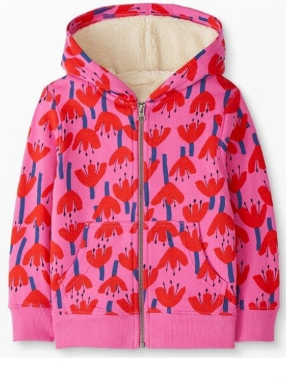 Hanna Andersson Faux Shearling French Terry Hoodie Size 6-7 Sunset Tulip - Picture 2 of 7